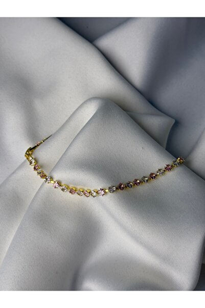 NB STEELORA Pink White Zircon Stone Gold Color Bracelet