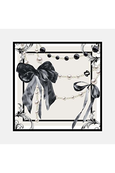 Zerafetim Twill Silk Scarf Cream, Black, Pearl