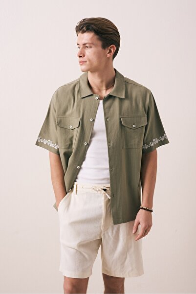 carino man OVERSIZE FIT NAKIŞLI CEP DETAYLI GÖMLEK
