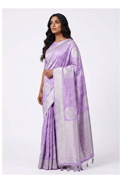 Nool ae Nool Velli Lilac Kanchipuram Silk Saree with Unstitched Blouse