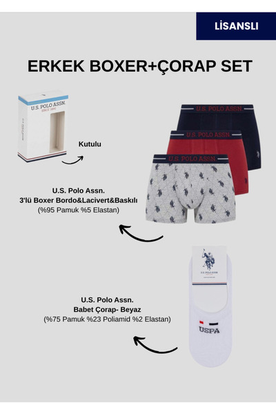 U.S. Polo Assn. Men'S, 95% Cotton, 5% Elastane, (with Socks as a Gift), 3-Pie...