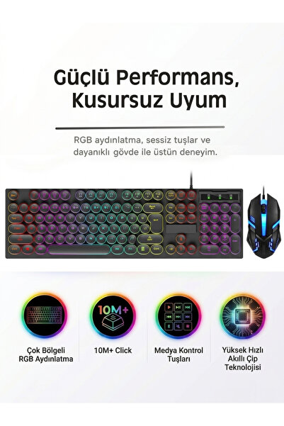 Tech&bello accessories RGB Aydınlatmalı 10M+ Click Medya Tuşlu Akıllı Çipli U...