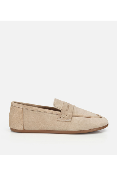 Hotiç Kadın Süet Deri Bej Yumuşak Dokulu Klasik Loafer