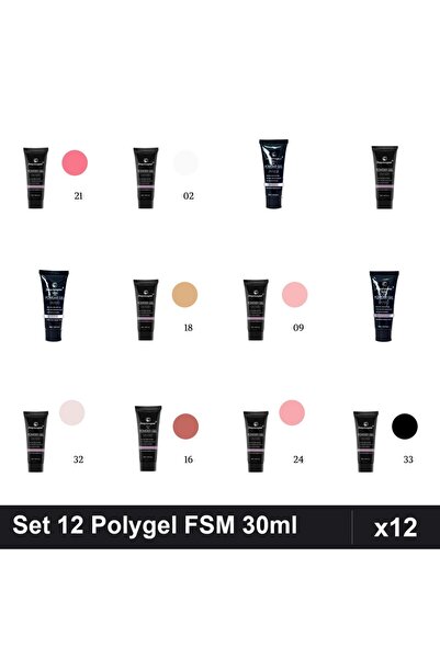 FSM Set 12 Polygel 30ml - Nr.21, Nr.02, Nr.14, Nr.01 CLEAR, Nr.23 - Construct...