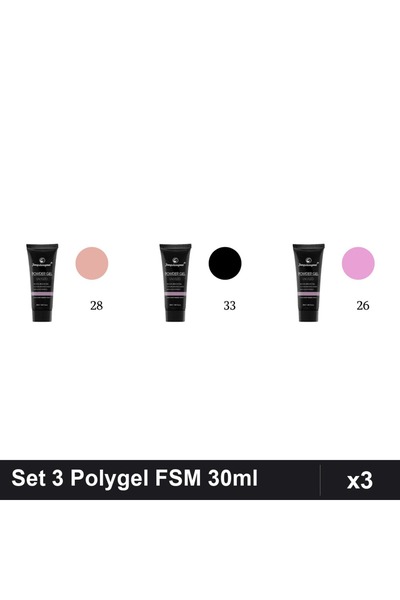 FSM Set 3 Polygel 30ml - Nr.28, Nr.33, Nr.26 - Constructie Unghii