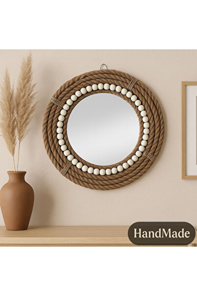 Callena Oglindă decorativă vintage, rustică, boho, cu șnur rotund din bumbac,...