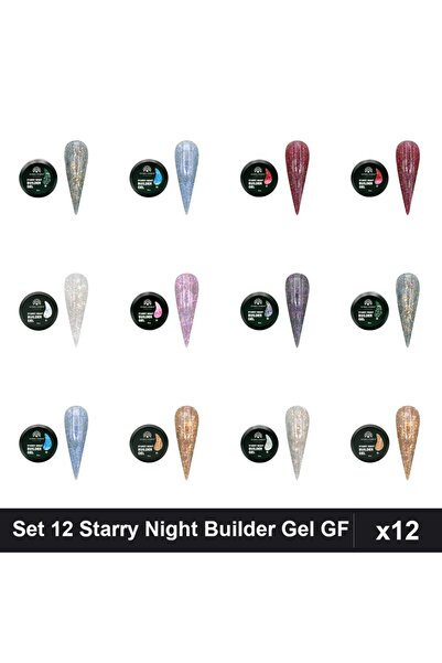 global fashion Set 12 Starry Night Builder Gel 15g - Nr.01 Nr.02 Nr.03 Nr.04 ...