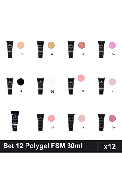 FSM Set 12 Polygel 30ml - Nr.10, 18, 27, 26, 33, 04, 24, 31, 17, 07, 12, 20