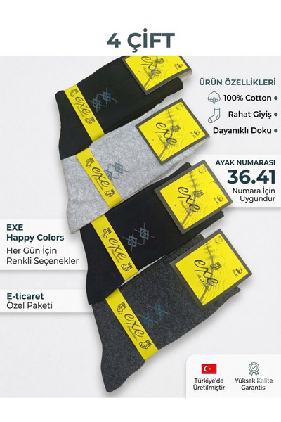 EXE HAPPY COLORS 4 Pairs of Men's Socks Cotton Size 36-41