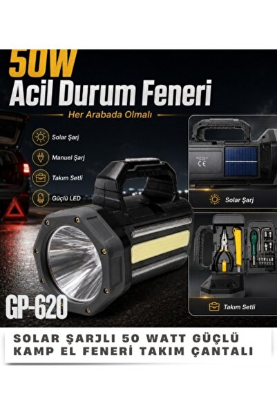 VANCKEY Acil Durum Feneri Güneş enerjili projektör Solar 2400mAh güneş ışığı ...