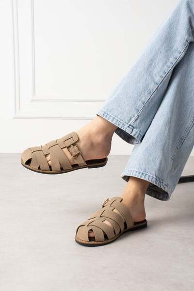 ShoeTek Laverya Women's Slippers with Straps and Buckle Mink Suede