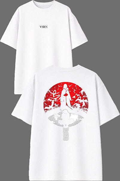 VSRN Tricou supradimensionat alb cu imprimeu în față și în spate Vida Anime D...
