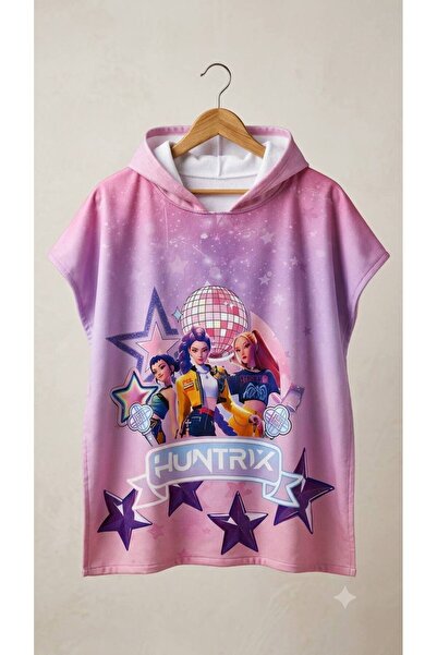 trandbaby Huntrix Kız Çocuk Pembe Kapüşonlu Plaj Pançosu Havlu