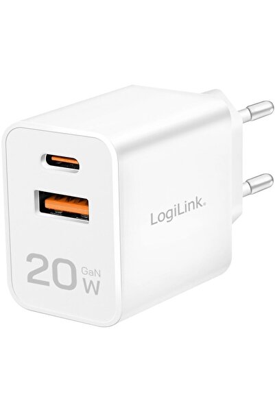 LogiLink Încărcător de rețea PA0369 USB GaN, 20 W, 1x USB-C (PD), 1x USB-A, alb