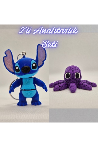 3DAtölyeMaker Blue Flexible Stitch and Purple Knitted Pattern Octopus Keychain