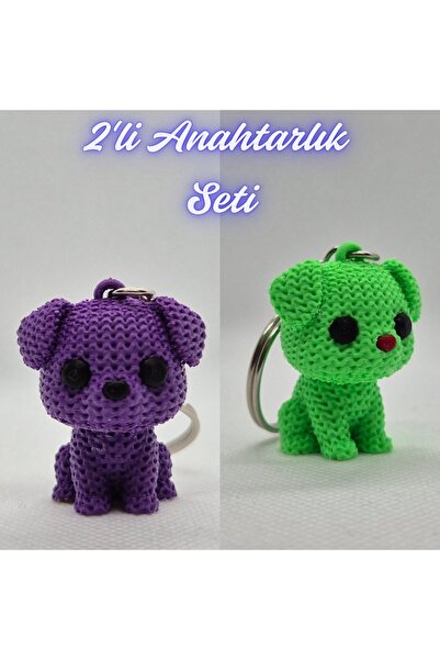 3DAtölyeMaker Purple Knitted Patterned Dog Keychain and Light Green Knitted P...