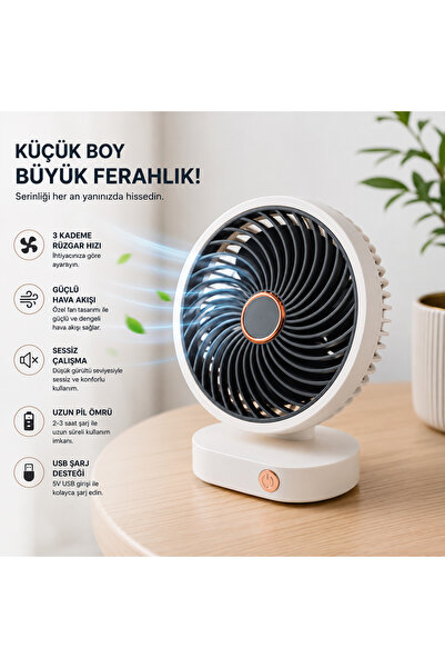LİNALP USB Şarjlı Mini Masaüstü Vantilatör Sessiz Taşınabilir Ofis Ev Fanı 3 ...