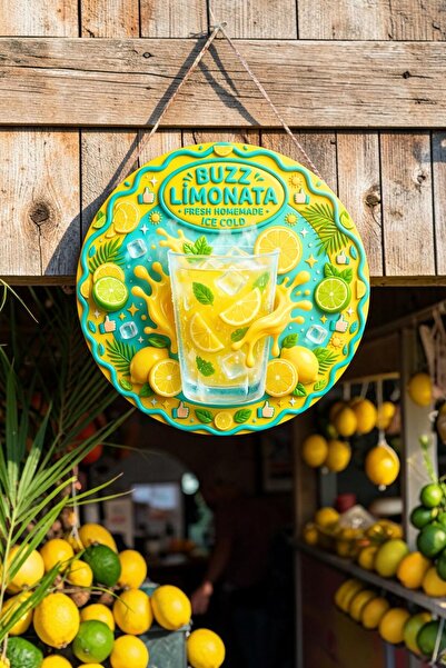 Nod Lemonade Themed Double-Sided Wooden Door Wall Ornament with String, Cafe,...