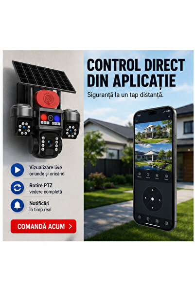 OEM Cameră Supraveghere 4G Crocodil – 3 Camere Rotative, 8K UHD și Panou Sola...