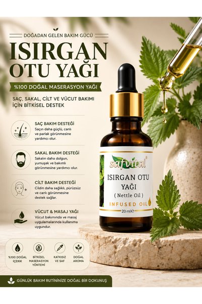 safvital Nettle Oil 20 ml Maseration Herbal Premium Care Oil for Hair, Beard, Skin and Body Care