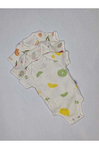 LİFA KİDS 3-Piece Fruit Patterned Short Sleeve 100% Cotton Baby Snap-On Bodysuit