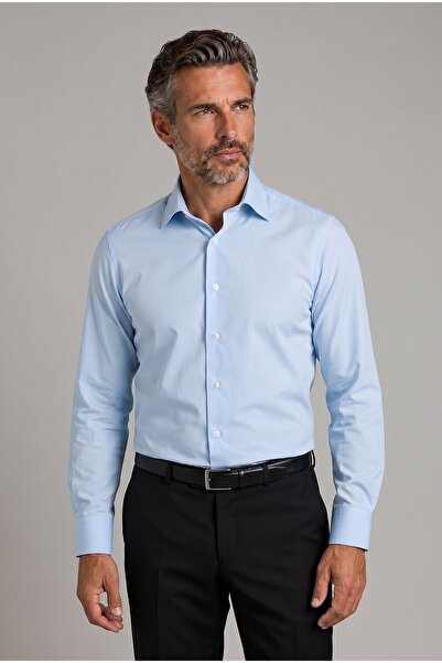 Bisse Blue Regular Fit Modern Cotton Pocketless Classic Collar Shirt