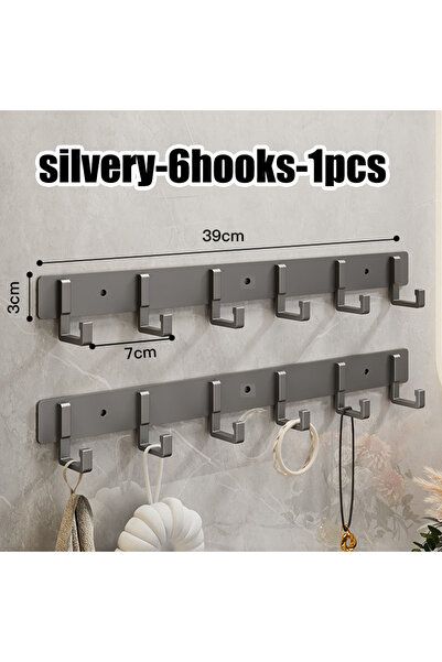 Choice6 sliver-6hook Kitchen Space Aluminum Punch-Free Hooks Are Easy to Inst...