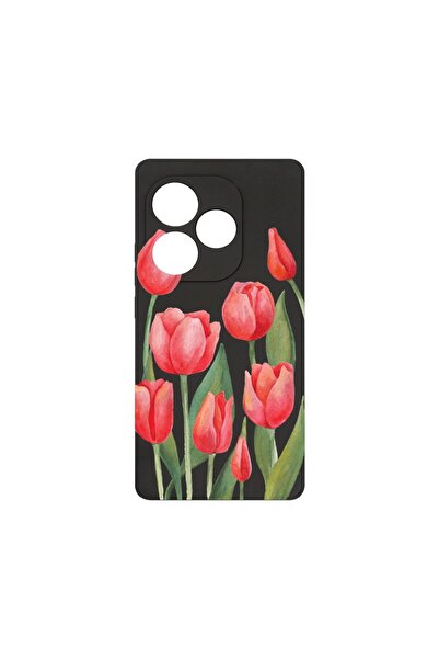 bestcase Премиум силиконов калъф, съвместим с Realme GT 6, Червени лалета, Тъ...