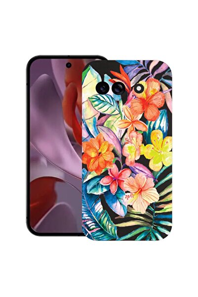 bestcase Калъф за Google Pixel 9a, Топически цветя, Тънък силиконов 0.8ММ, Пр...