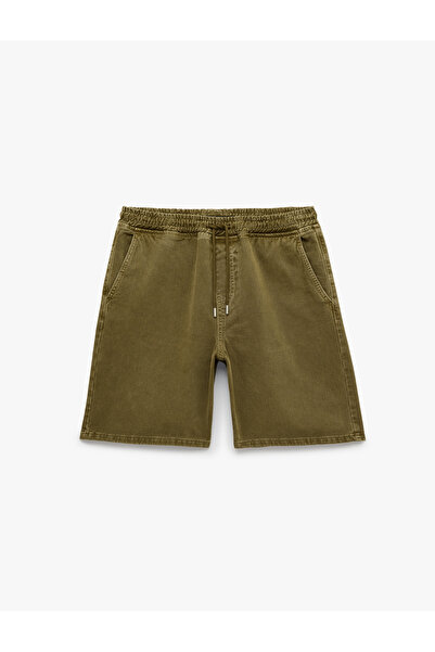 Koton Pamuklu Rahat Kalıp Jogger Beli Bağcıklı Bermuda Jean Şort