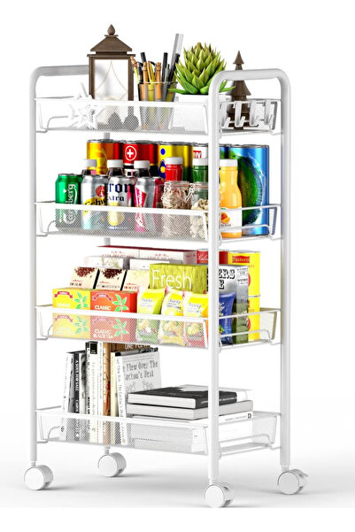GGEROU 4 Tier Mesh Wire Rolling Cart, Kitchen Storage Organizer Utility Cart,...