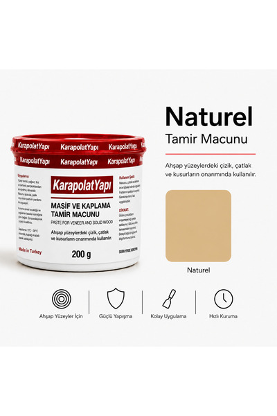 KarapolatYapı Naturel Mobilya Ahşap Parke Tamir Dolgu Macunu 200Gr