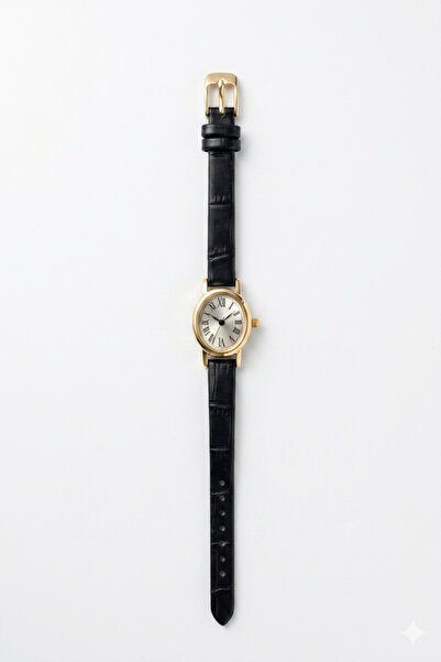 An Saat Diana Model Black Vintage Series Leather Cord Women's Wristwatch