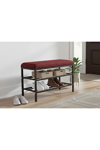 Vivense LUXE KETEN KUMAŞLI PUF AYAKKABILIK BENCH, BORDO
