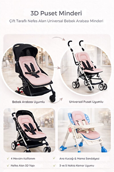 ubeybi Bebek Arabası Minderi Universal 3D Mesh Nefes Alan Terletmez Puset Oto...