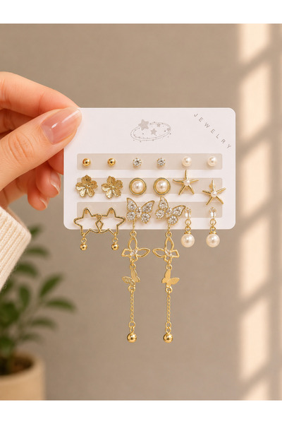 PABALAS Women's Gold Earring Set 9 Pairs (18 Pieces) |   Tarnish Resistant Br...