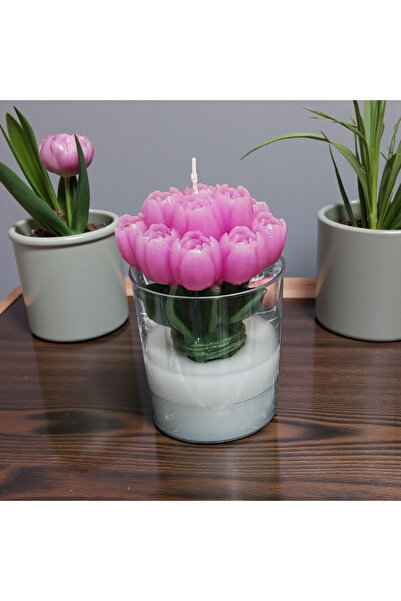 Di&Em Design Collection Bardakta Lale Çiçek Demeti Mum Kokulu Çiçek Mum Pinte...