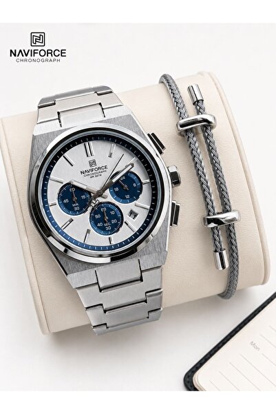 Naviforce Steel Cord Chronometer Design 3 Atm Italian Wristwatch with Bracele...