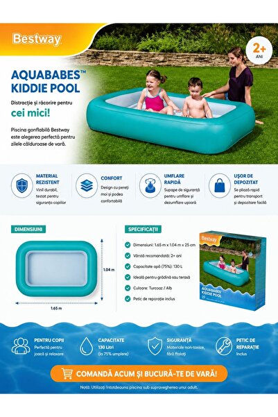 BESTWAY Piscină gonflabilă pentru copii Aquababes Kiddie Pool, 165 x 104 x 25...