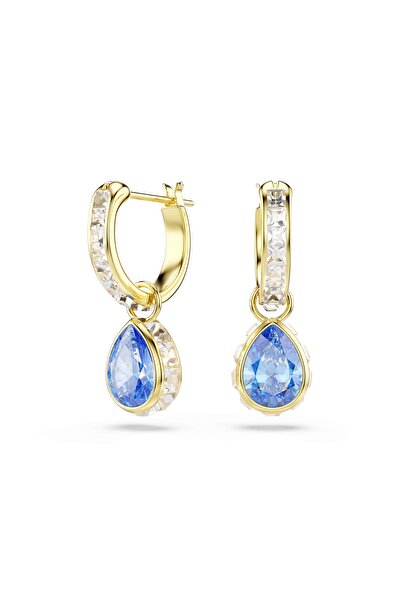 Swarovski Chroma damla küpeler, Armut kesim, Mavi, 18k altın rengi yüzey