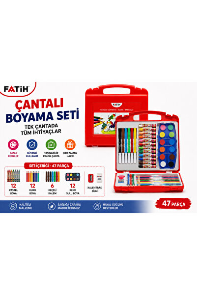 Fatih Çantalı Boyama Seti 47 Parça Kuru Boya Sulu Boya Pastel Boya Keçeli Kal...