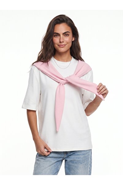 ONLOOX White Pink Soft Textured Crew Neck Oversize Short Sleeve Basic T-Shirt...