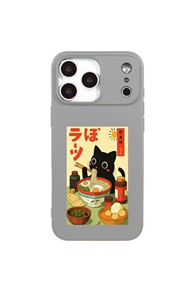 Casen iPhone 17 Pro Gri Lansman Renkli Silikon Black Cat Tasarımlı Telefon Kı...