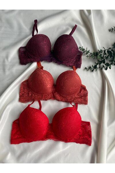 Gold Night Women's Lace supportive Wired push-up padded soft bra - triple pack
