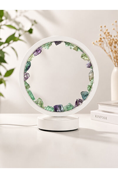İyyaKee Doğal Taşlı Gece Lambası USB LED Masa Lambası Florit Taşlı Dekoratif ...