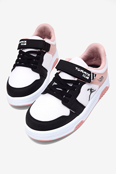 Tonny Black Çocuk Unisex Siyah Pudra Rahat Kalıp Ortopedik Cırtlı Sneaker