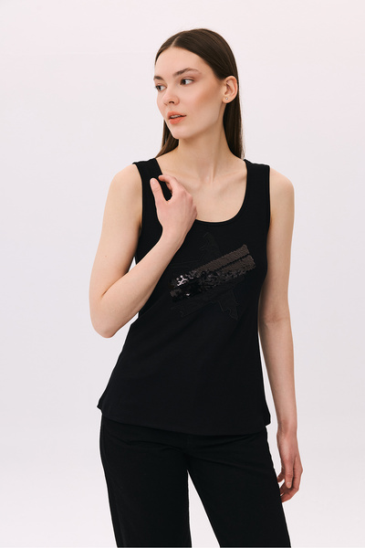 DAIDO Women's Sequin Embroidered Sleeveless Blouse 4829 Black