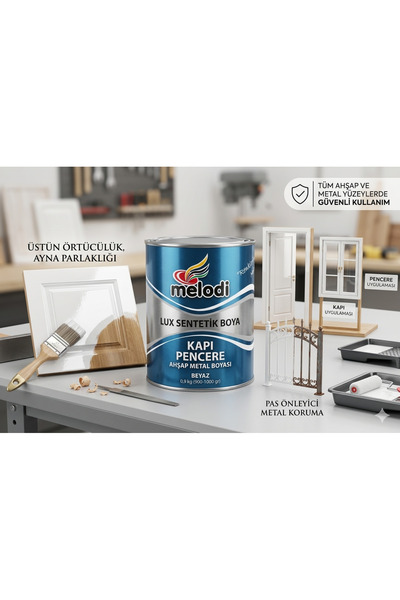 melodi Lux Sentetik Beyaz Yağlı Boya Kapı Pencere Ahşap Metal Boyası 0,9 kg (...