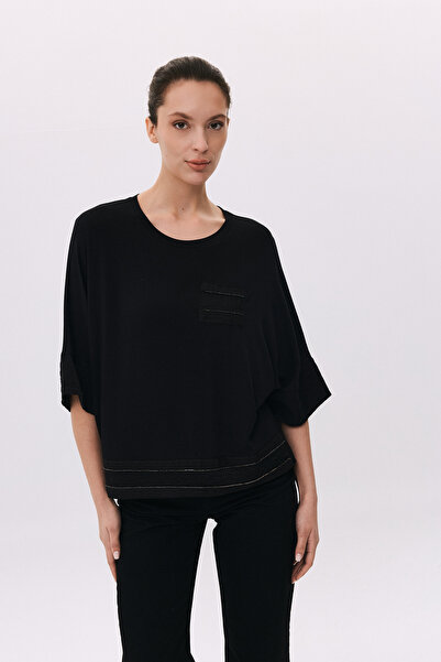 DAIDO Women's Round Neck Three Quarter Sleeve Blouse 6232 Black