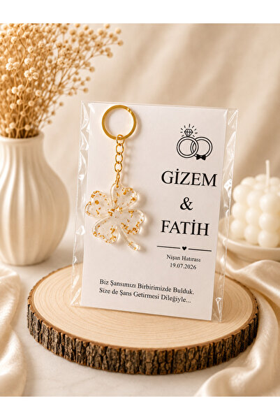 LMS GİFT Epoksi Yonca Anahtarlık 20 Adet Hediyelik Söz , Nikah , Nişan , Düğü...